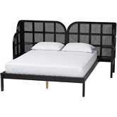 Cascadia Queen Wingback Platform Bed in Ebony Black Finish Wood & Poly Rattan