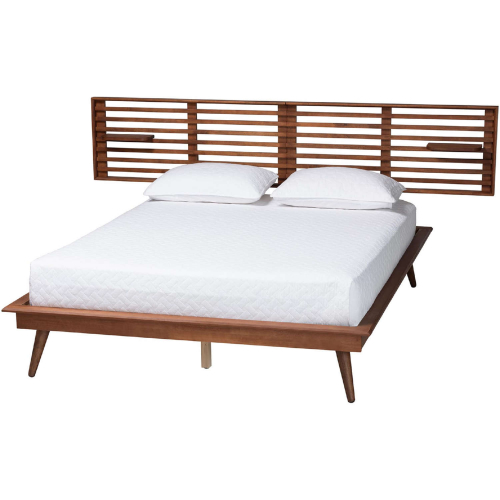 Elvina Queen Platform Bed with Built-In Shelves in Ash Walnut Wood