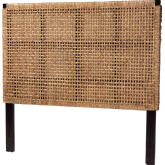 Alise Queen Headboard in Dark Brown Mahogany Wood & Seagrass