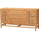 Vivan 3 Drawer Storage Cabinet in Honey Rattan & Mahogany Wood