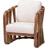 Westham Accent Arm Chair in Natural Rattan, Seagrass & White Fabric