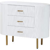 Beyla 3 Drawer Dresser in White Fluted Wood & Gold Metal