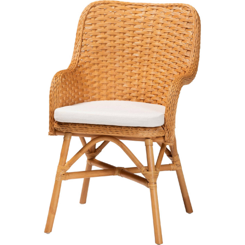 Celsie Dining Chair in Light Honey Finish Rattan & White Fabric
