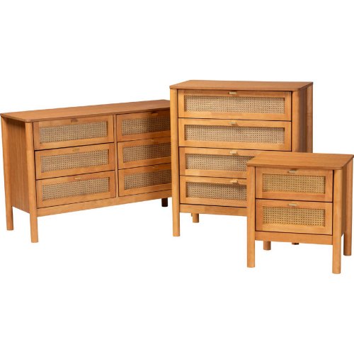 Jenn 3 Piece Storage Set in Golden Brown Wood & Distressed Poly Rattan