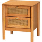 Jenn 2 Drawer Nightstand in Golden Brown Wood & Distressed Poly Rattan