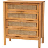 Jenn 4 Drawer Chest in Golden Brown Wood & Distressed Poly Rattan