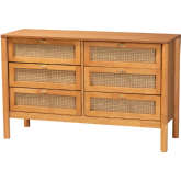 Jenn 6 Drawer Dresser in Golden Brown Wood & Distressed Poly Rattan