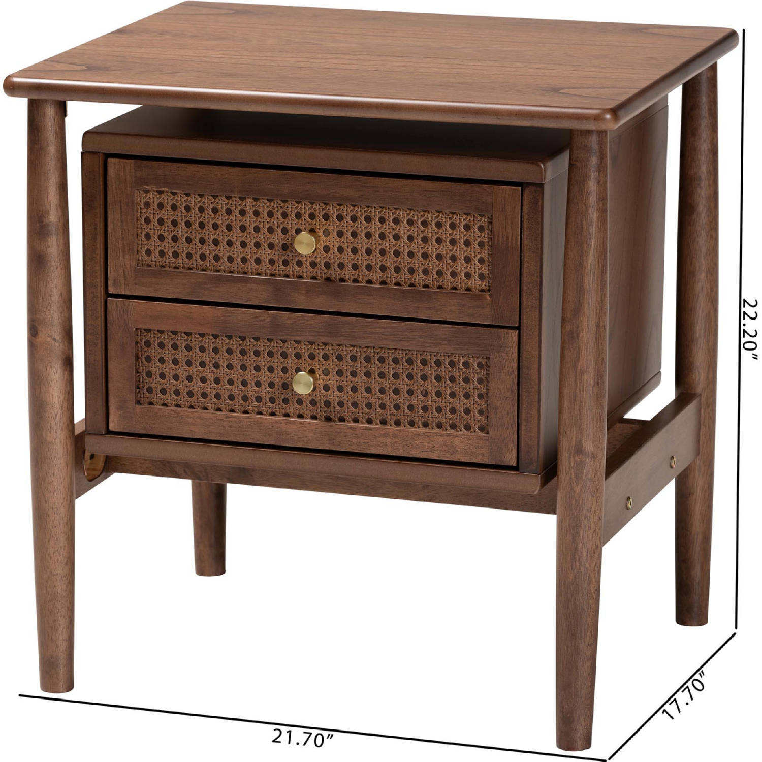 Baxton SW8000-86NS-Walnut-Nightstand Alyssa 2 Drawer Nightstand in