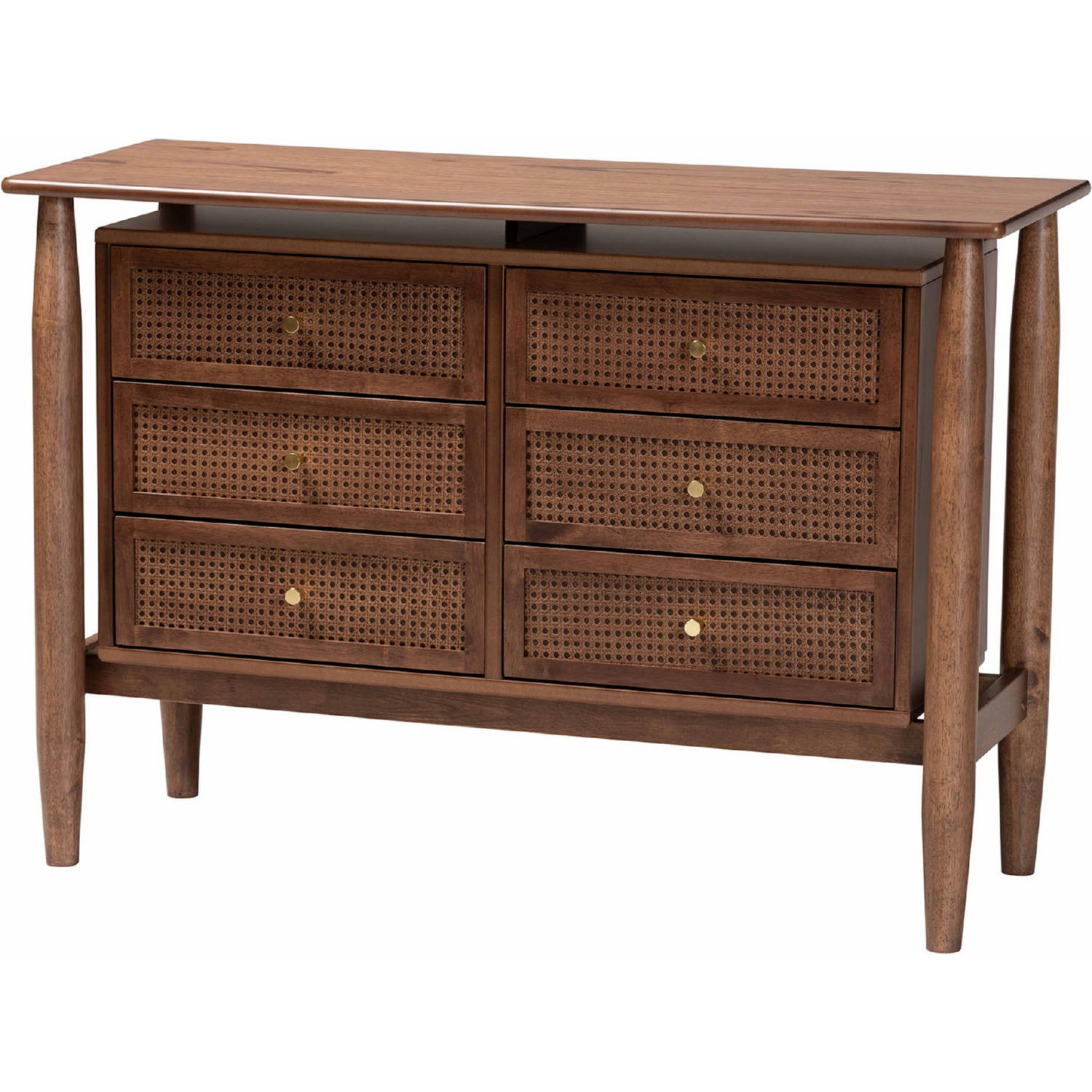 Baxton SW8000-86D6D-Walnut-Dresser Alyssa 6 Drawer Dresser in