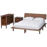 Alyssa 3 Piece Queen Bedroom Set in Walnut Brown Finish Wood & Rattan