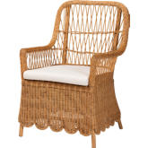 Teresa Accent Arm Chair in Light Honey Scalloped Rattan & White Fabric