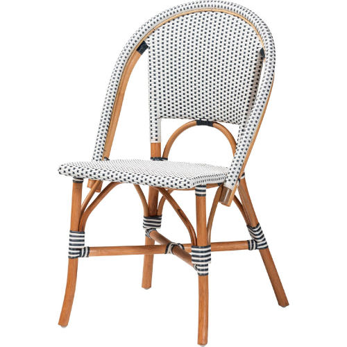 Genica Bistro Dining Chair in Natural Brown Rattan with Navy Blue & White Poly