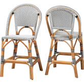 Genica Counter Stool in Natural Brown Rattan with Black & White Poly (Set of 2)