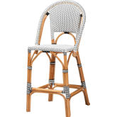 Genica Bar Stool in Natural Brown Rattan with Black & White Poly