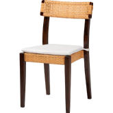 Zaila Dining Chair in Dark Wood, Honey Rattan & White Fabric