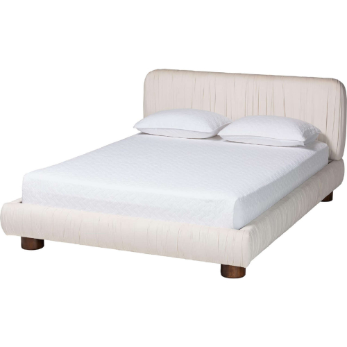 Emsley Queen Platform Bed in Luxe Ivory Pleated Velvet & Wood