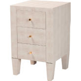Leyna 3 Drawer End Table in Beige Faux Shagreen
