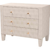 Leyna 3 Drawer Storage Cabinet in Beige Faux Shagreen