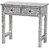 Diata 2 Drawer Console Table in Black & White Mother of Pearl Capiz Shell