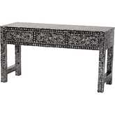 Elara 3 Drawer Console Table in Black & White Mother of Pearl Capiz Shell