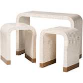 Carlyn 3 Piece Accent Table Set in Beige & White Mother of Pearl Capiz Shell