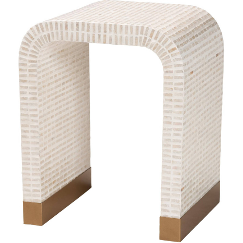 Carlyn End Table in Beige & White Mother of Pearl Capiz Shell & Gold