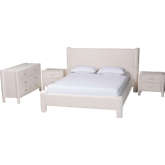 Laria 4 Piece King Bedroom Set in White Teddy Bear Plush Fabric