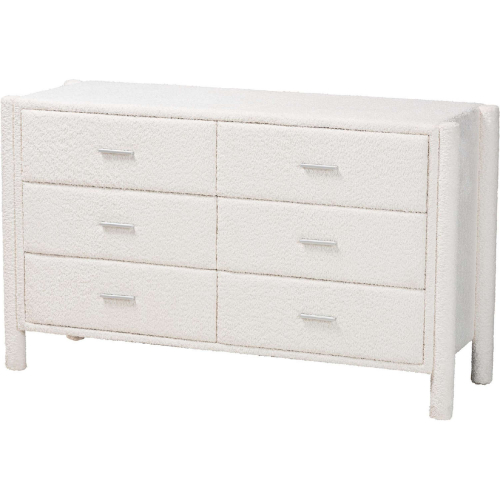 Laria 6 Drawer Dresser in White Teddy Bear Plush Fabric