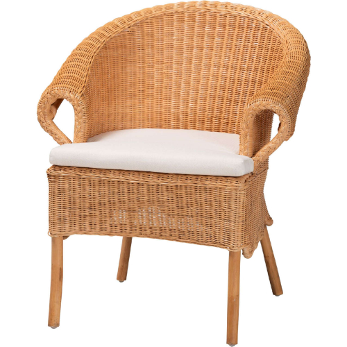Tamara Dining Chair in Braided Honey Rattan & White Fabric