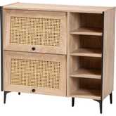 Malcolm Shoe Cabinet with Flipper Doors in Oak Brown Finish Wood & Rattan