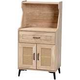 Pavone Cabinet in Oak Brown Finish Wood, Rattan & Black Metal