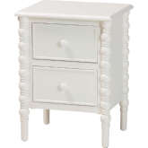 Malinda 2 Drawer End Table in White Wood with Spindle Legs
