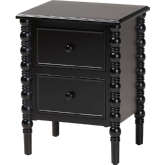 Malinda 2 Drawer End Table in Black Wood with Spindle Legs