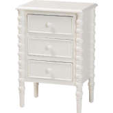 Malinda 3 Drawer End Table in White Wood with Spindle Legs