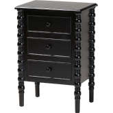 Malinda 3 Drawer End Table in Black Wood with Spindle Legs