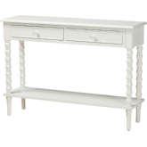Malinda 2 Drawer Console Table in White Wood with Spindle Legs
