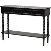 Malinda 2 Drawer Console Table in Black Wood with Spindle Legs