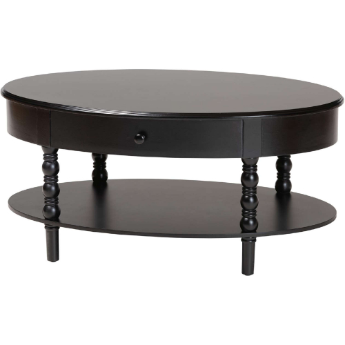Malinda 1 Drawer Coffee Table in Black Wood with Spindle Legs