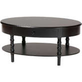 Malinda 1 Drawer Coffee Table in Black Wood with Spindle Legs