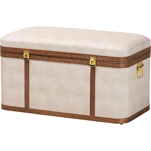 Brenner Storage Trunk in Beige Faux Shagreen & Brown Leatherette