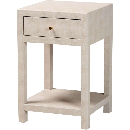 Dansby 1 Drawer End Table in Beige Faux Shagreen Leatherette