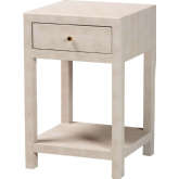 Dansby 1 Drawer End Table in Beige Faux Shagreen Leatherette