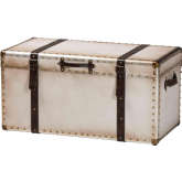 Nevio Storage Trunk in Weathered Beige White Canvas & Metal