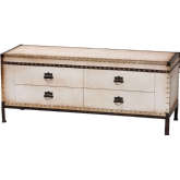 Heaton 4 Drawer Storage Bench in Weathered Beige White Canvas & Metal