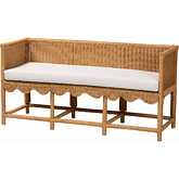 Seranay Scallop Accent Bench in Light Honey Finish Rattan & White Fabric