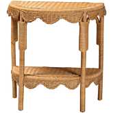 Paisley Scallop Console Table in Light Honey Finish Rattan