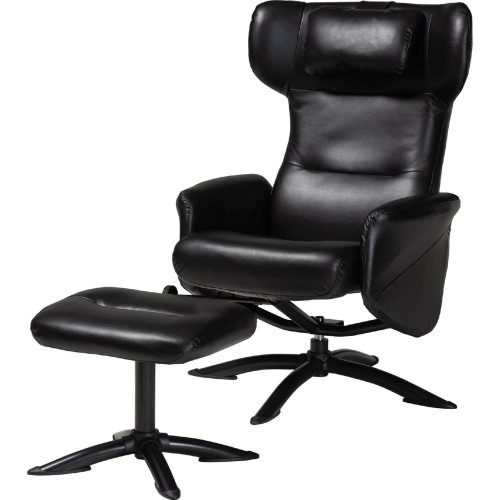 Elwood Lounge Accent Chair & Ottoman Set in Black Leatherette & Black Metal