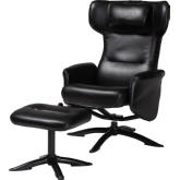 Elwood Lounge Accent Chair & Ottoman Set in Black Leatherette & Black Metal