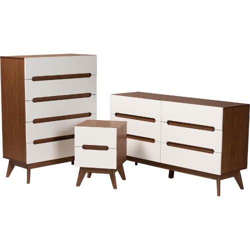 Calypso 3 Piece Dresser Set White & Walnut Finish Wood