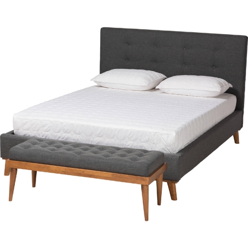 Valencia 2 Piece Full Bedroom Set in Tufted Dark Grey Fabric & Wood
